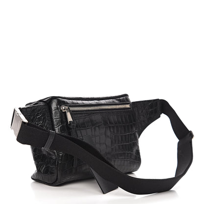 Saint Laurent Calfskin Crocodile Embossed City Belt Bag Black 2 of 8