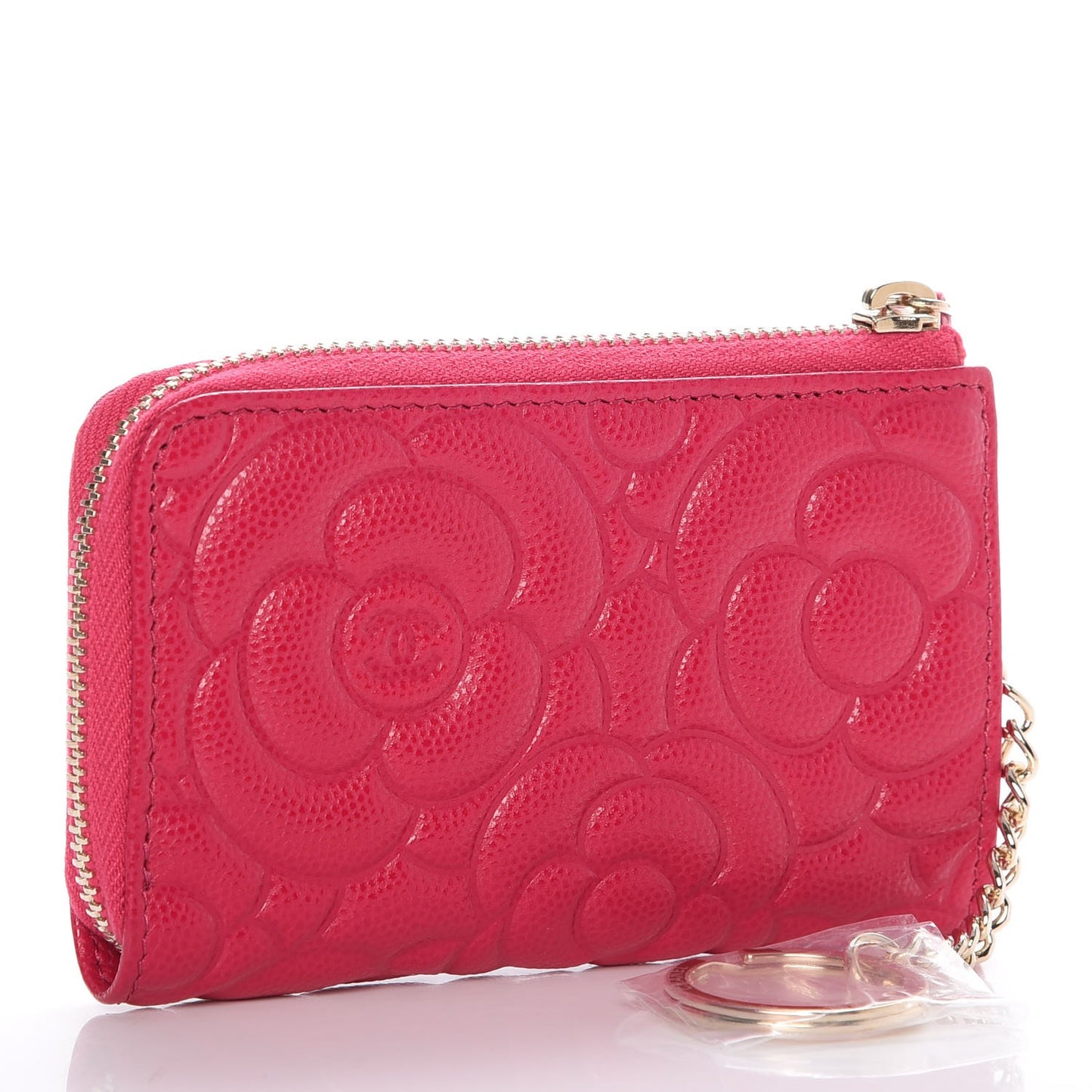 Caviar Camellia Embossed Key Holder Case Fuchsia
