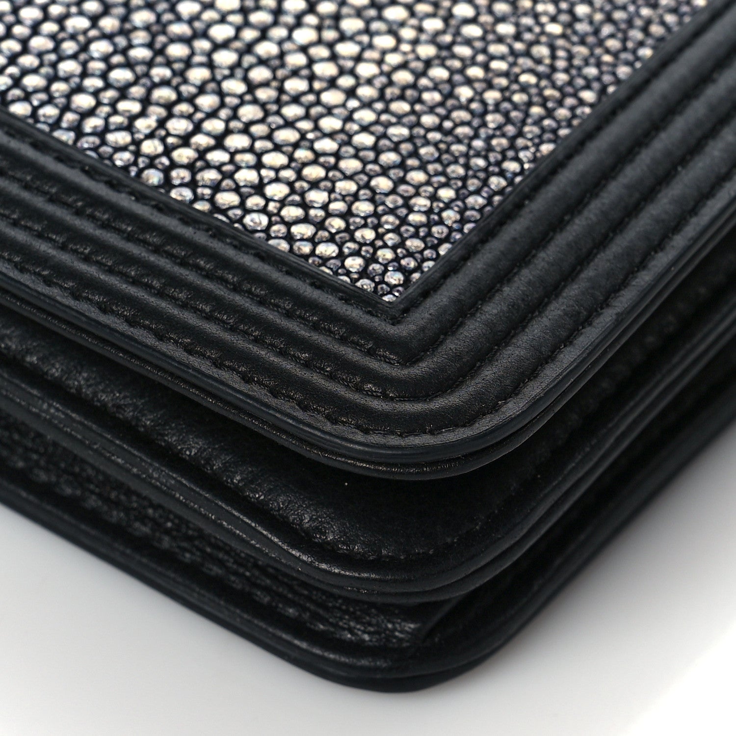 Chanel Galuchat Stingray Lambskin Boy Wallet On Chain WOC Black 9 of 12