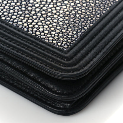 Chanel Galuchat Stingray Lambskin Boy Wallet On Chain WOC Black 9 of 12