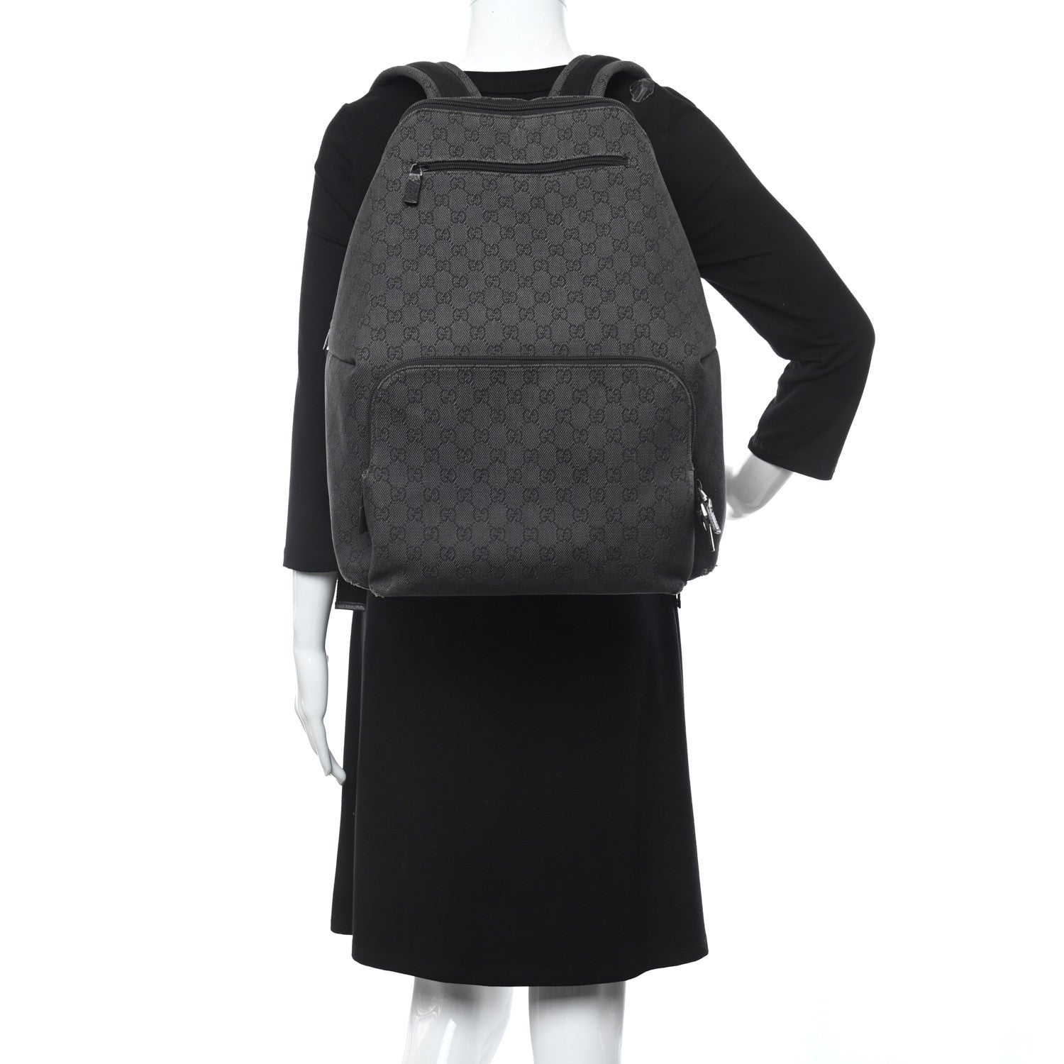 Gucci Denim Monogram Medium Backpack Black 2 of 16
