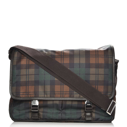 Prada Tessuto Scozzes Saffiano Messenger Bag Brown Watch 1 of 9