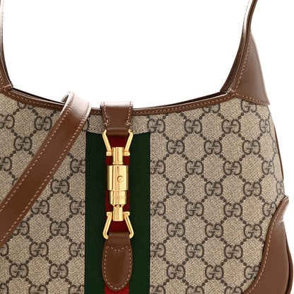 Gucci GG Supreme Monogram Azalea Calfskin Web Small Jackie 1961 Hobo Beige Ebony Brown Sugar 8 of 13