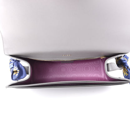 Gucci Textured Calfskin Silk Scarf Medium Torchon GG Ring Shoulder Bag Grey 5 of 12