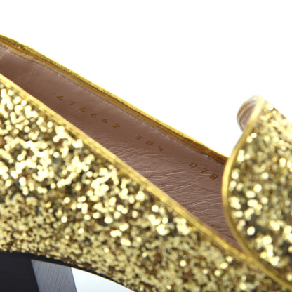 Gucci Glitter Nappa Web Peyton 75mm Loafer Pumps 38.5 Oro Vecchio 10 of 12