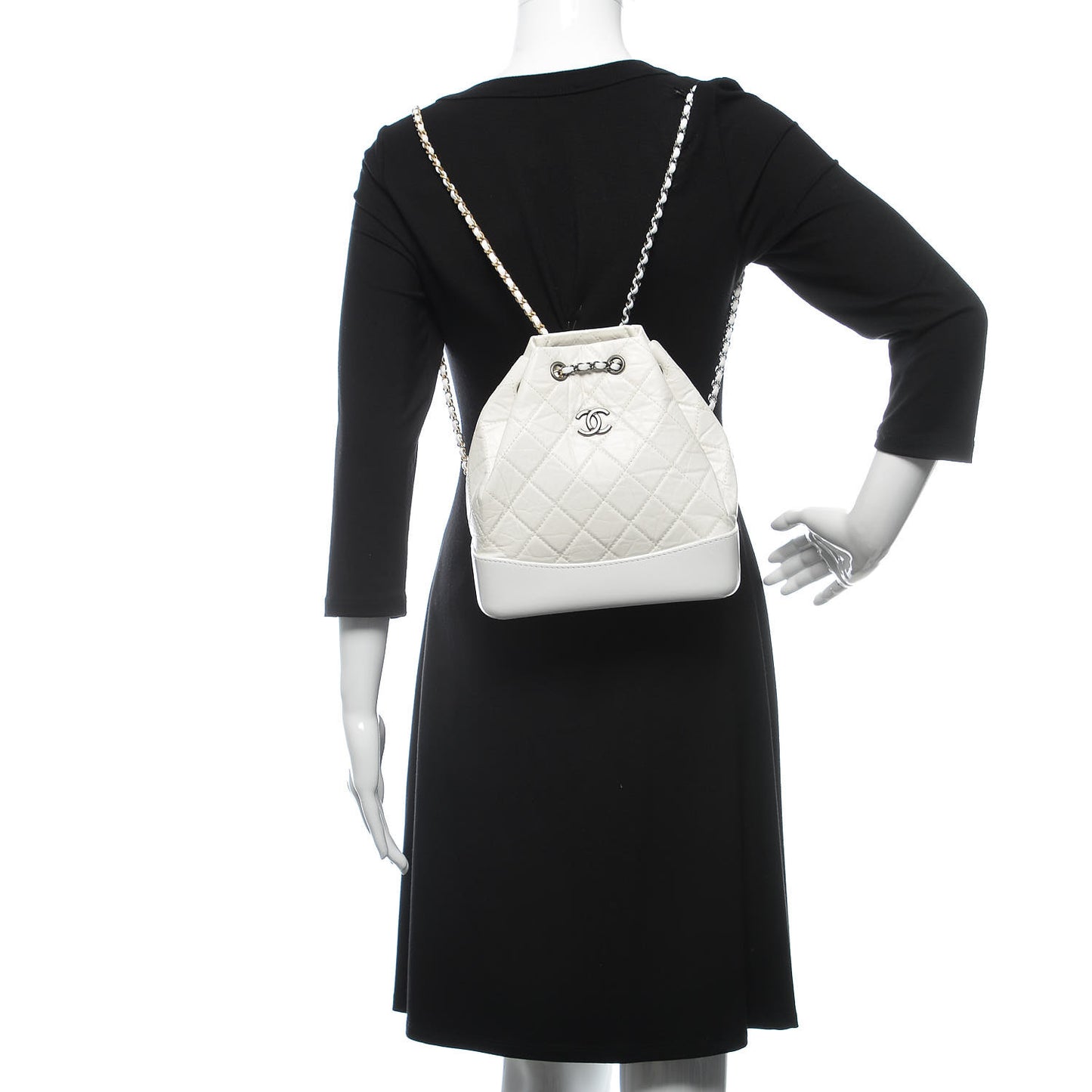 Aged Calfskin Quilted Small Gabrielle Backpack White