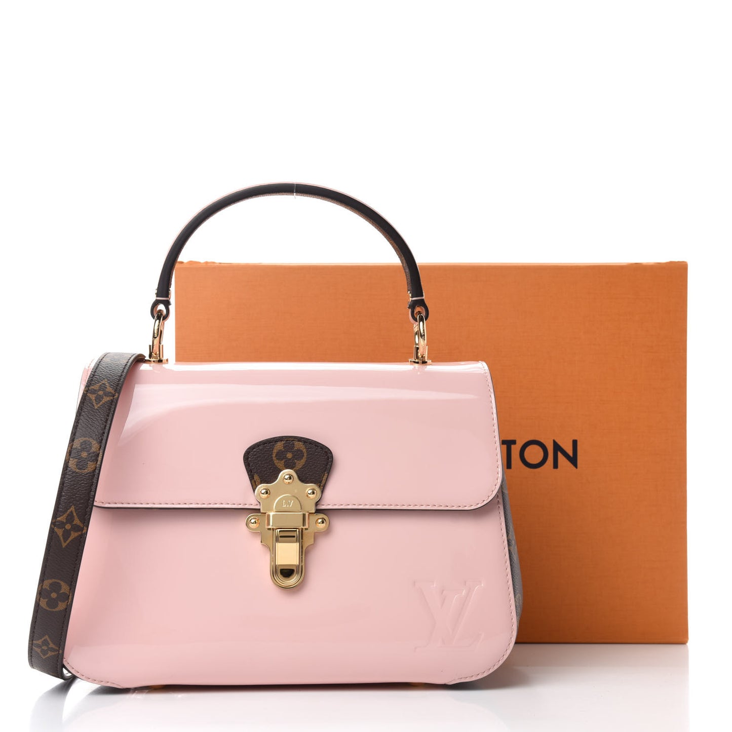 Patent Calfskin Monogram Cherrywood PM Rose Ballerine
