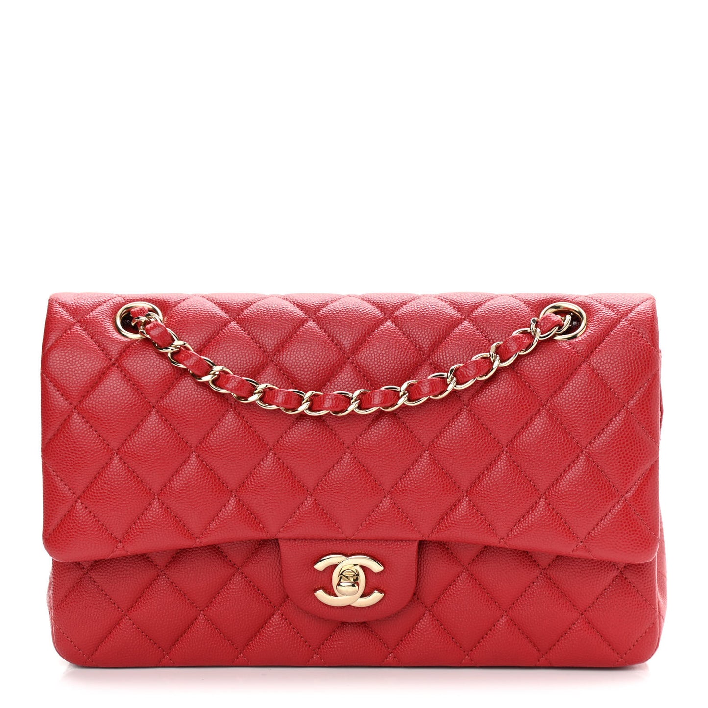 Caviar Quilted Medium Double Flap Red