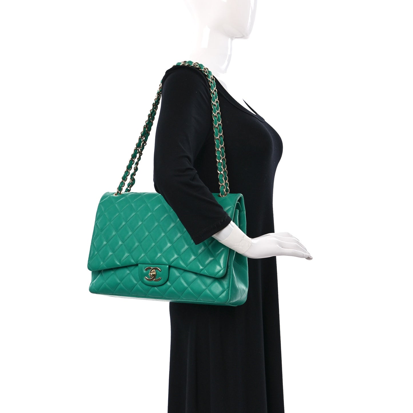 Lambskin Quilted Maxi Double Flap Green