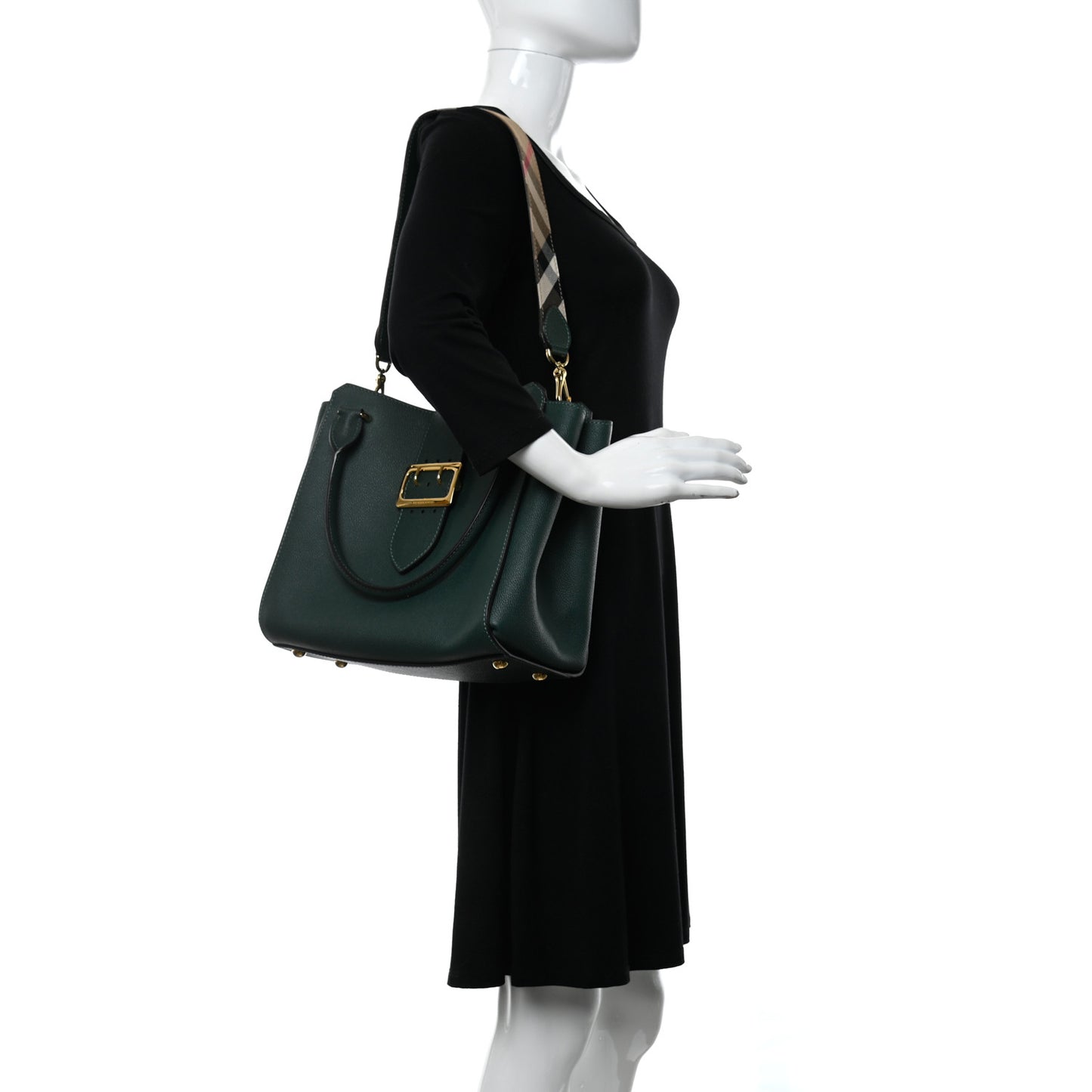 Soft Grain Calfskin Medium Buckle Tote Dark Green