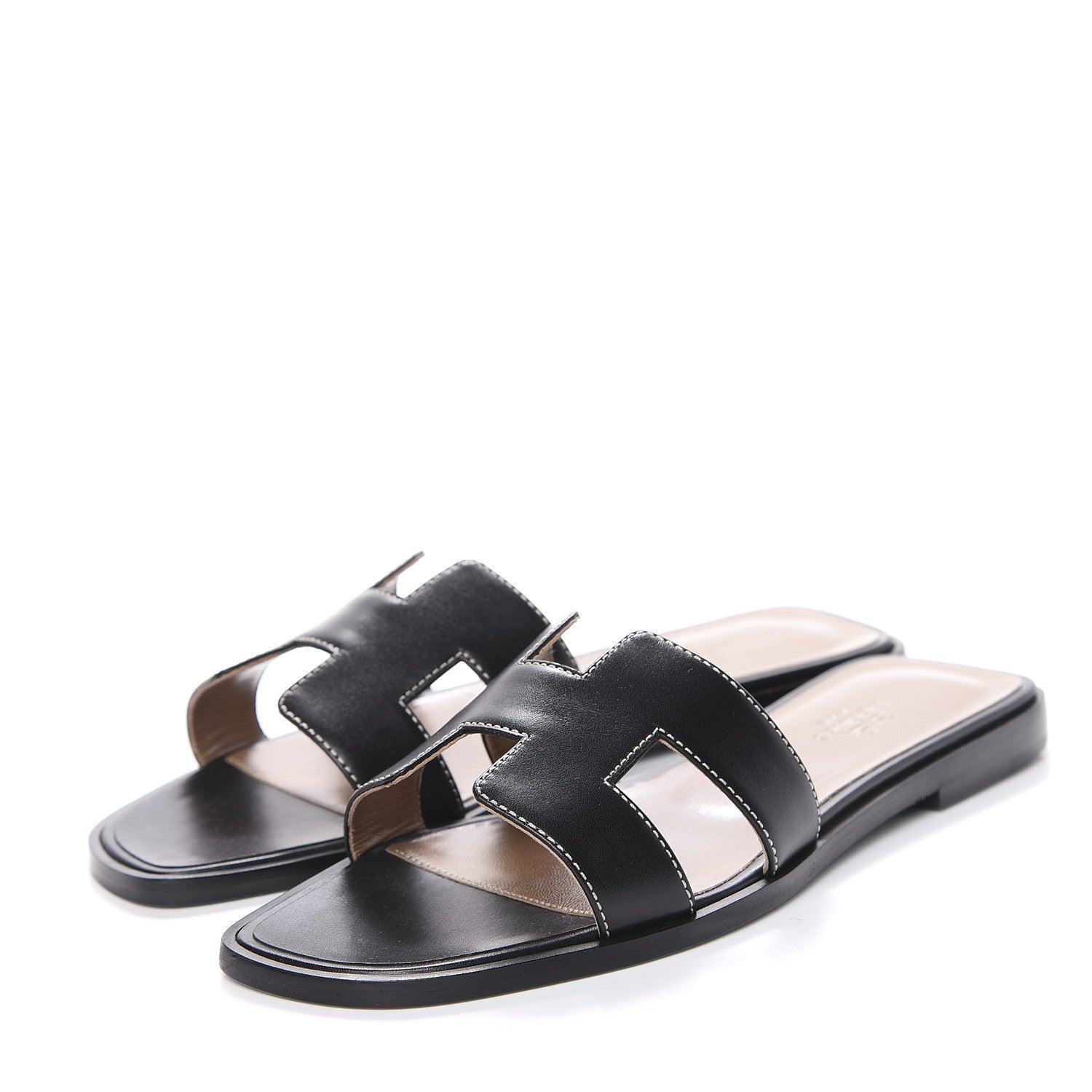 Hermes Box Calfskin Oran Sandals 37 Black 3 of 10