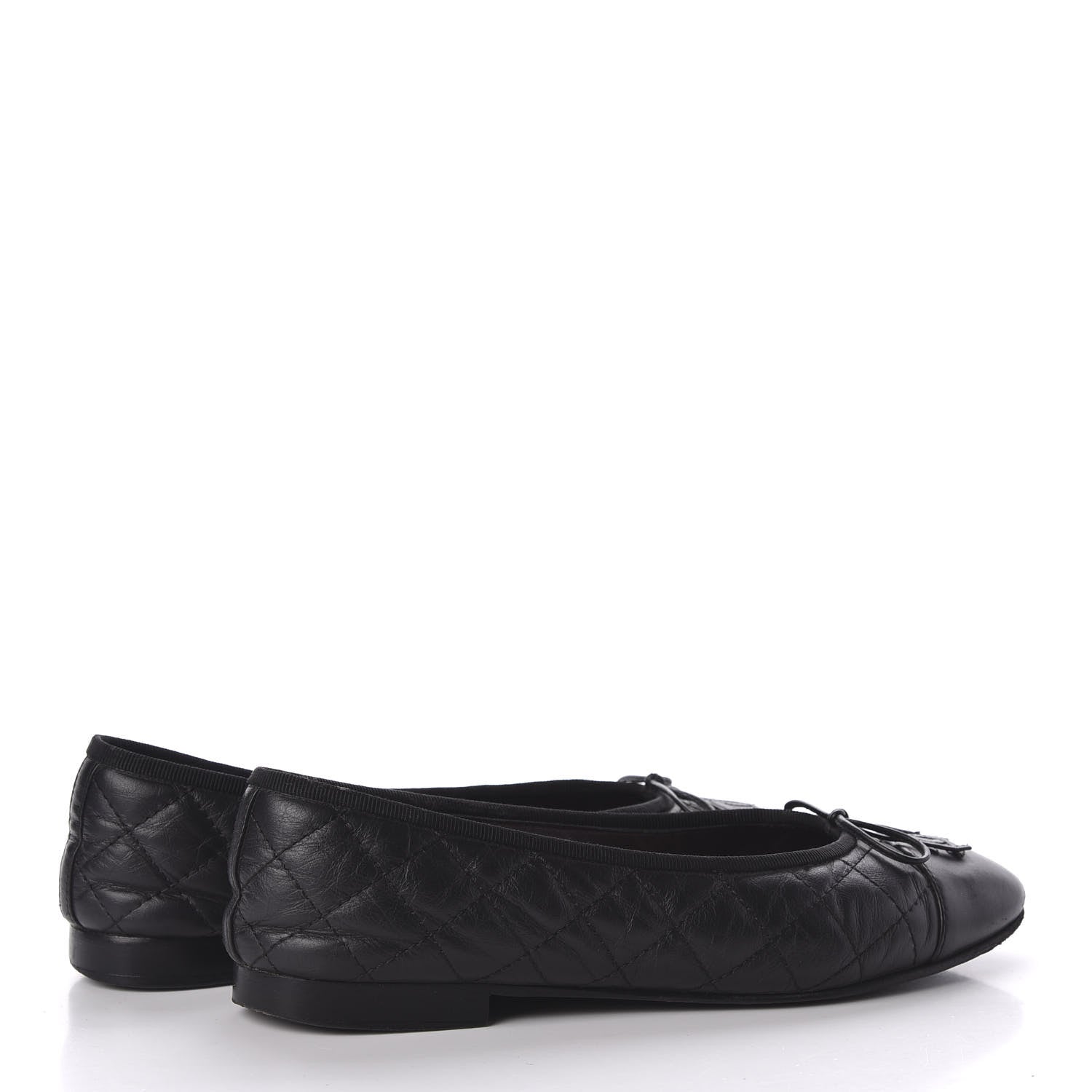 Chanel Aged Calfskin Quilted CC Cap Toe Ballerina Flats 37.5 Black 4 of 12