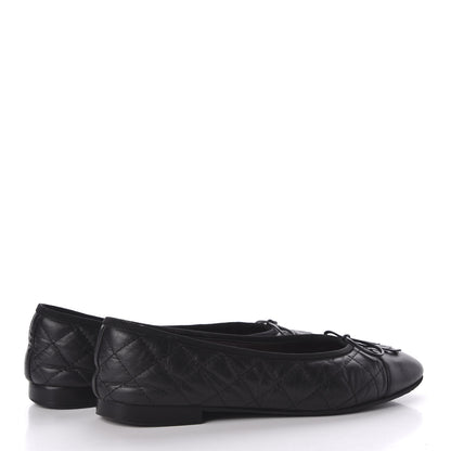 Chanel Aged Calfskin Quilted CC Cap Toe Ballerina Flats 37.5 Black 4 of 12