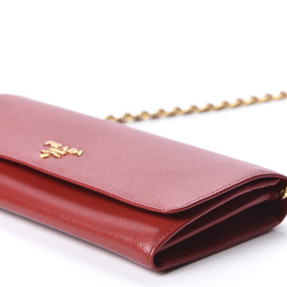 Prada Saffiano Metal Oro Chain Wallet Fuoco 6 of 9