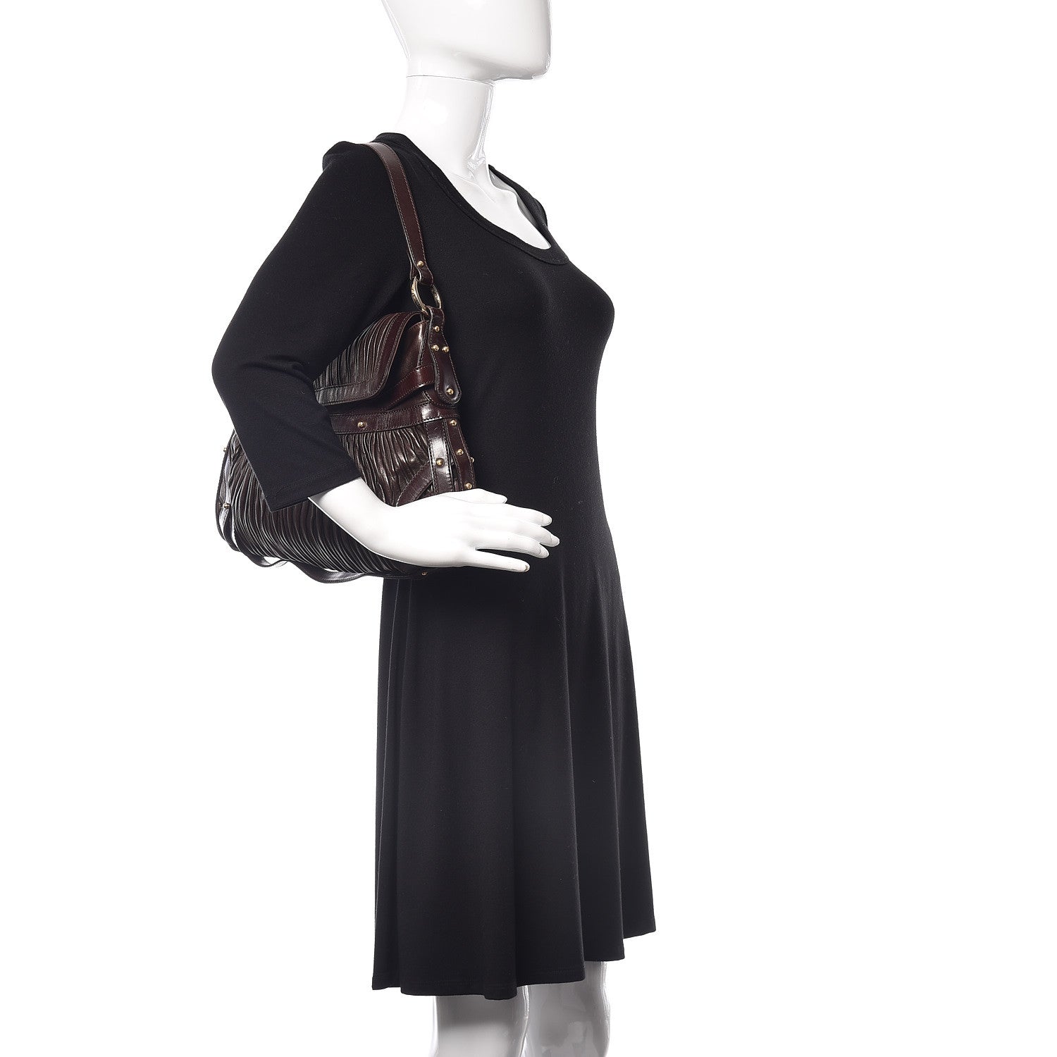 Fendi Nappa Pleated Shoulder Bag Testa di Moro 2 of 14