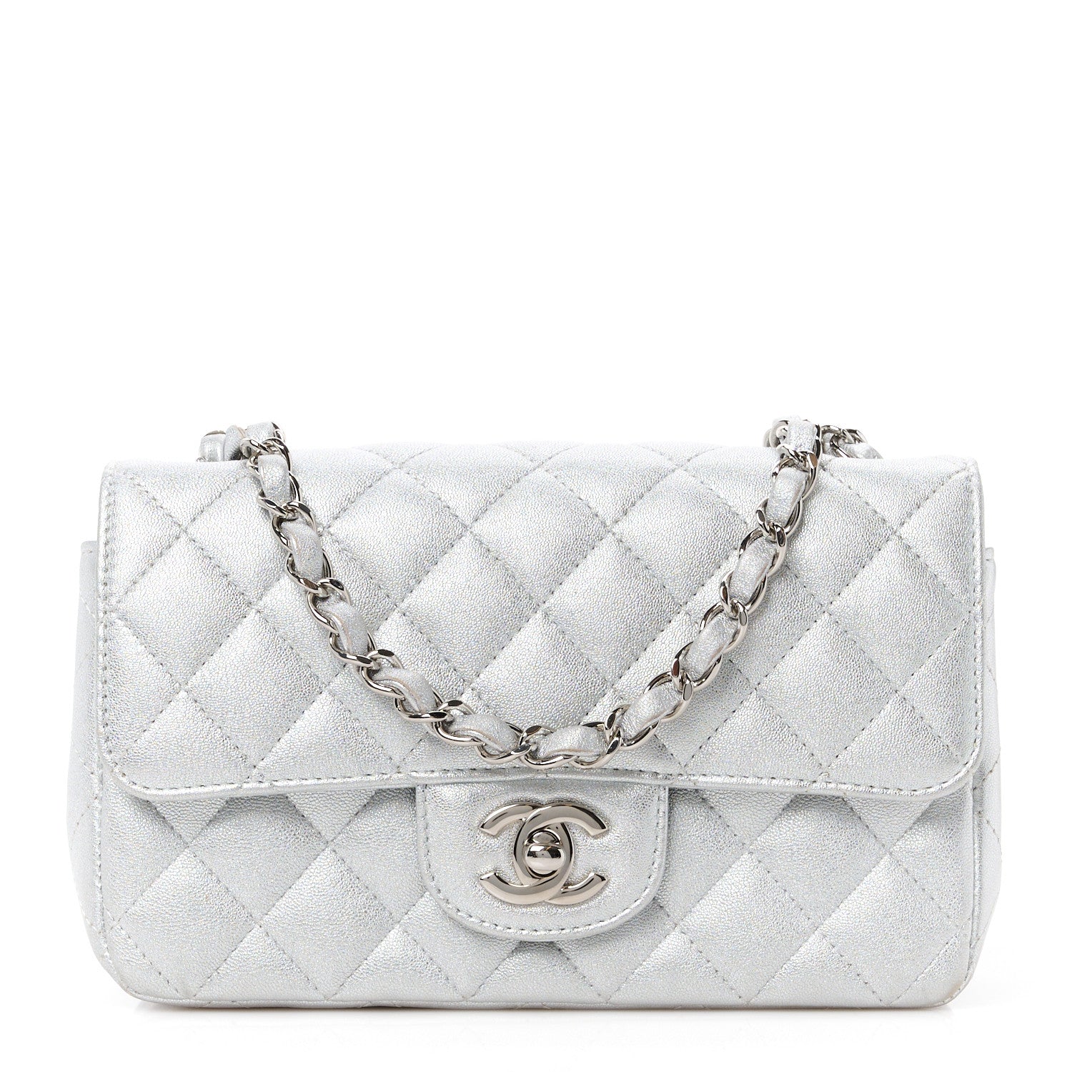 Chanel Metallic Lambskin Quilted Mini Rectangular Flap Silver 1 of 13