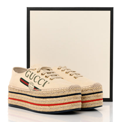 Gucci Canvas Logo Lace-Up Platform Espadrilles 38 Greggio Grege 13 of 13