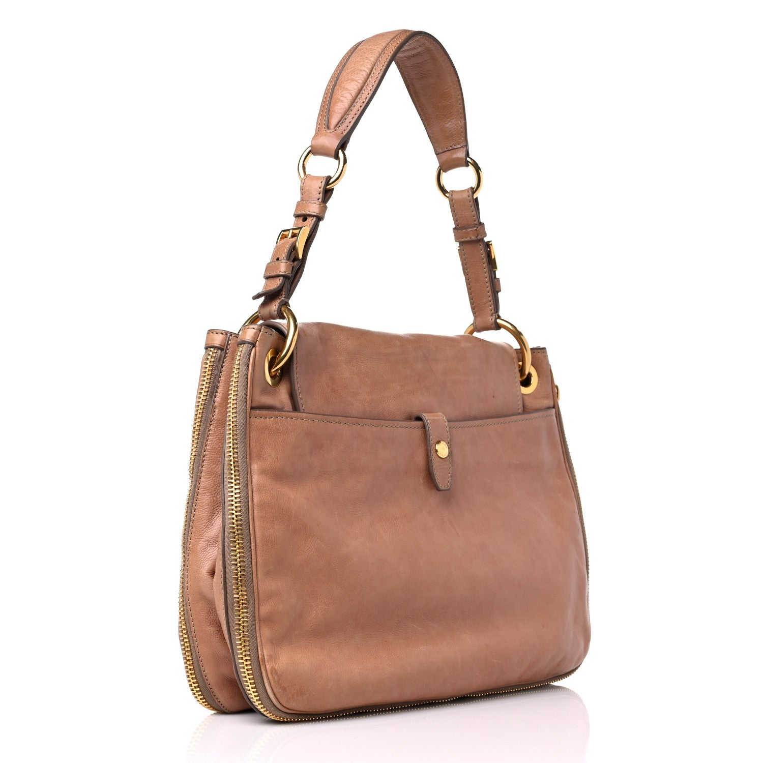 Prada Glace Calf Zippers Shoulder Bag Naturale 2 of 17