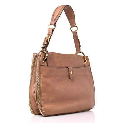Prada Glace Calf Zippers Shoulder Bag Naturale 2 of 17