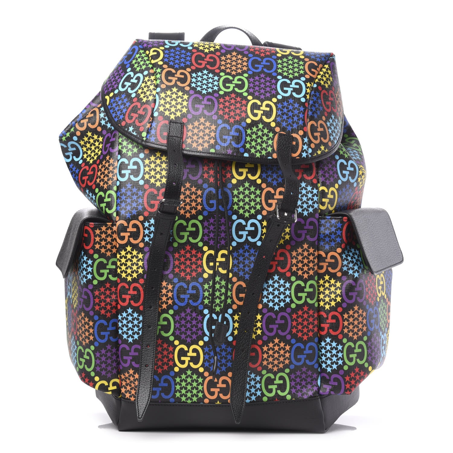 Gucci GG Supreme Monogram Psychedelic Large Double Buckle Backpack Black Multicolor 1 of 9