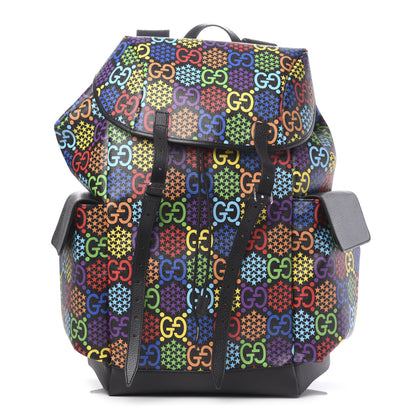 Gucci GG Supreme Monogram Psychedelic Large Double Buckle Backpack Black Multicolor 1 of 9