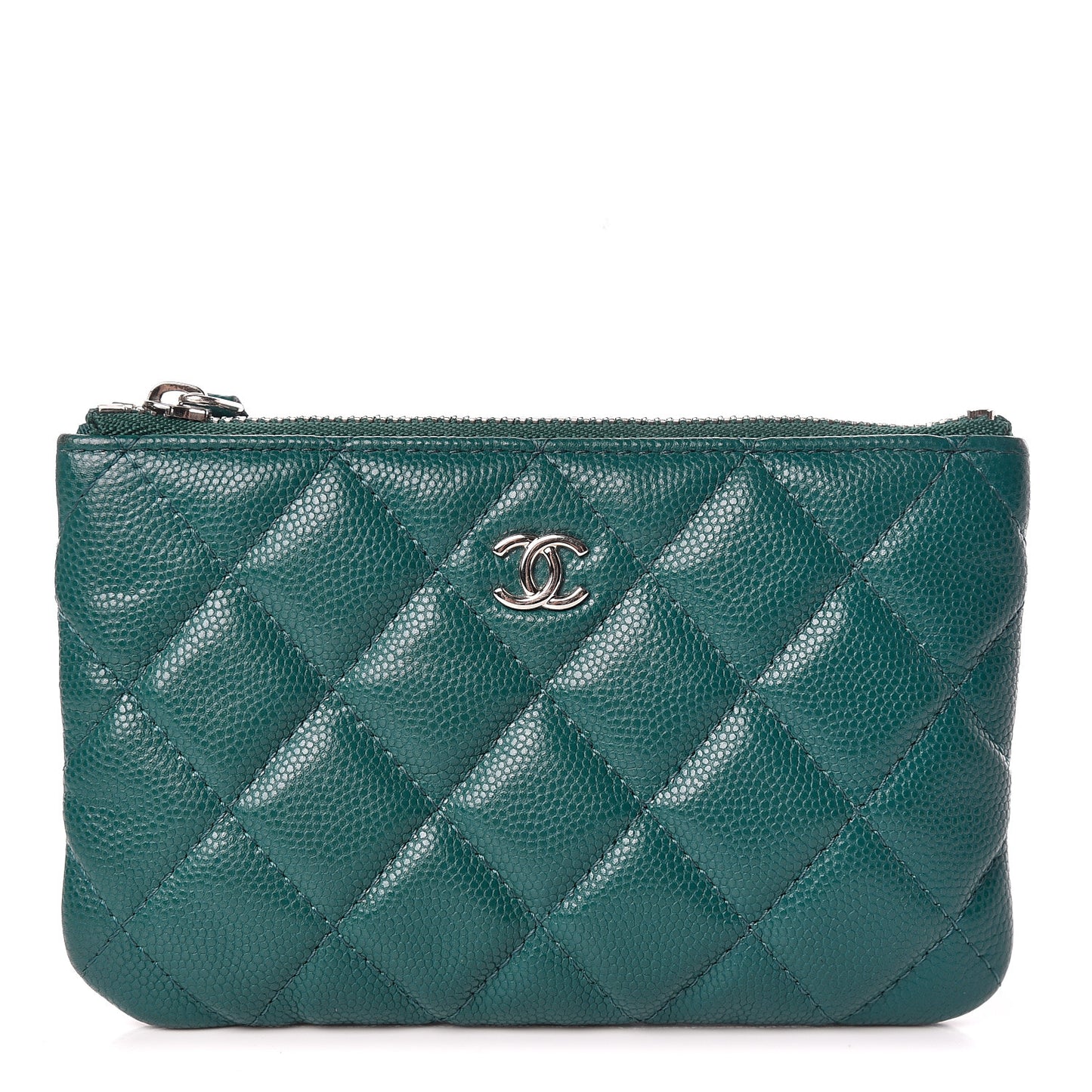 Caviar Quilted Small Cosmetic Case Dark Turquoise