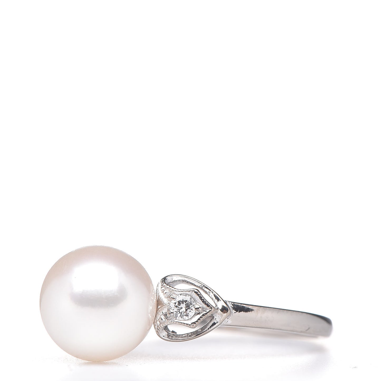 14K White Gold Diamond Akoya Pearl 8-8.5mm Ring 53 6.25