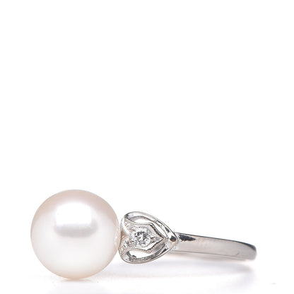 Mikimoto 14K White Gold Diamond Akoya Pearl 8-8.5mm Ring 53 6.25 3 of 5