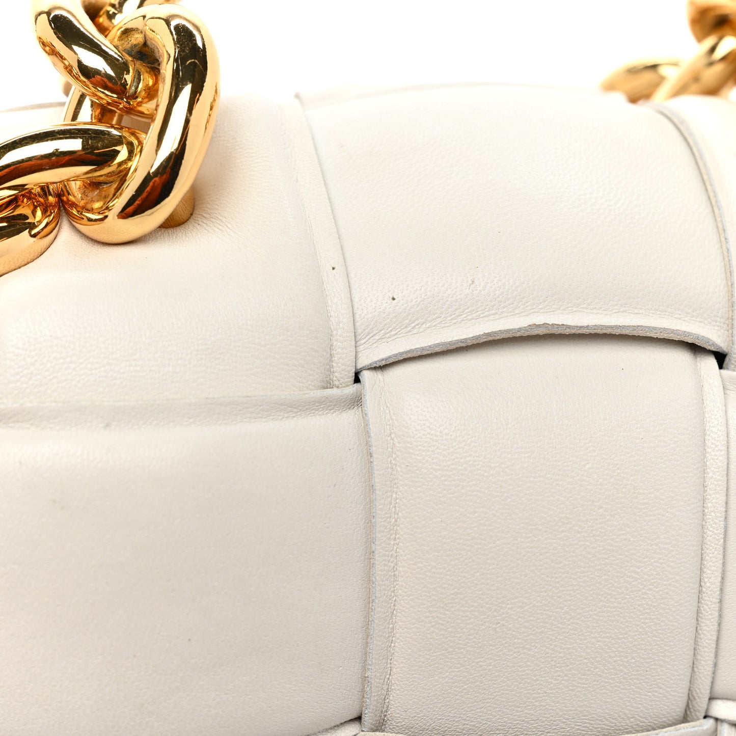 Lambskin Maxi Intreccio Padded Chain Cassette Crossbody Bag White