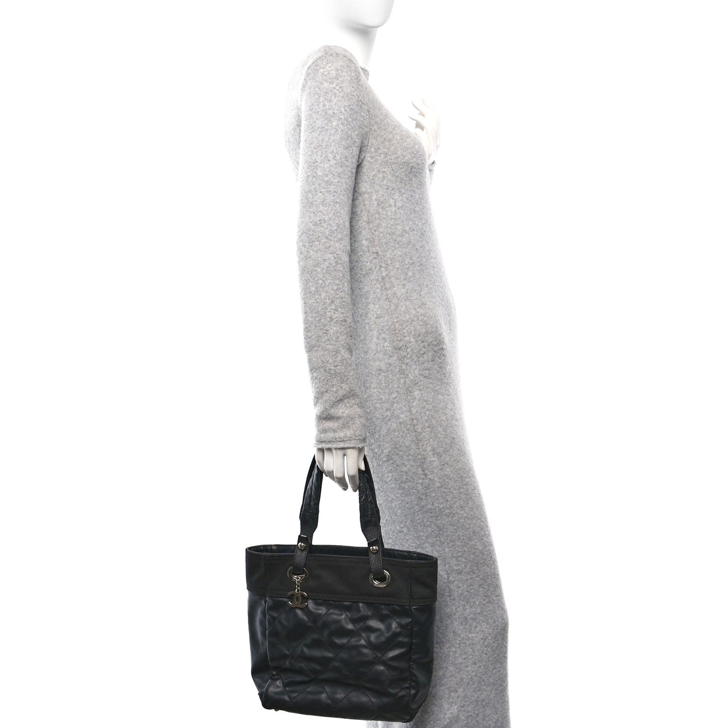 Coated Canvas Quilted Small Paris Biarritz Tote Black