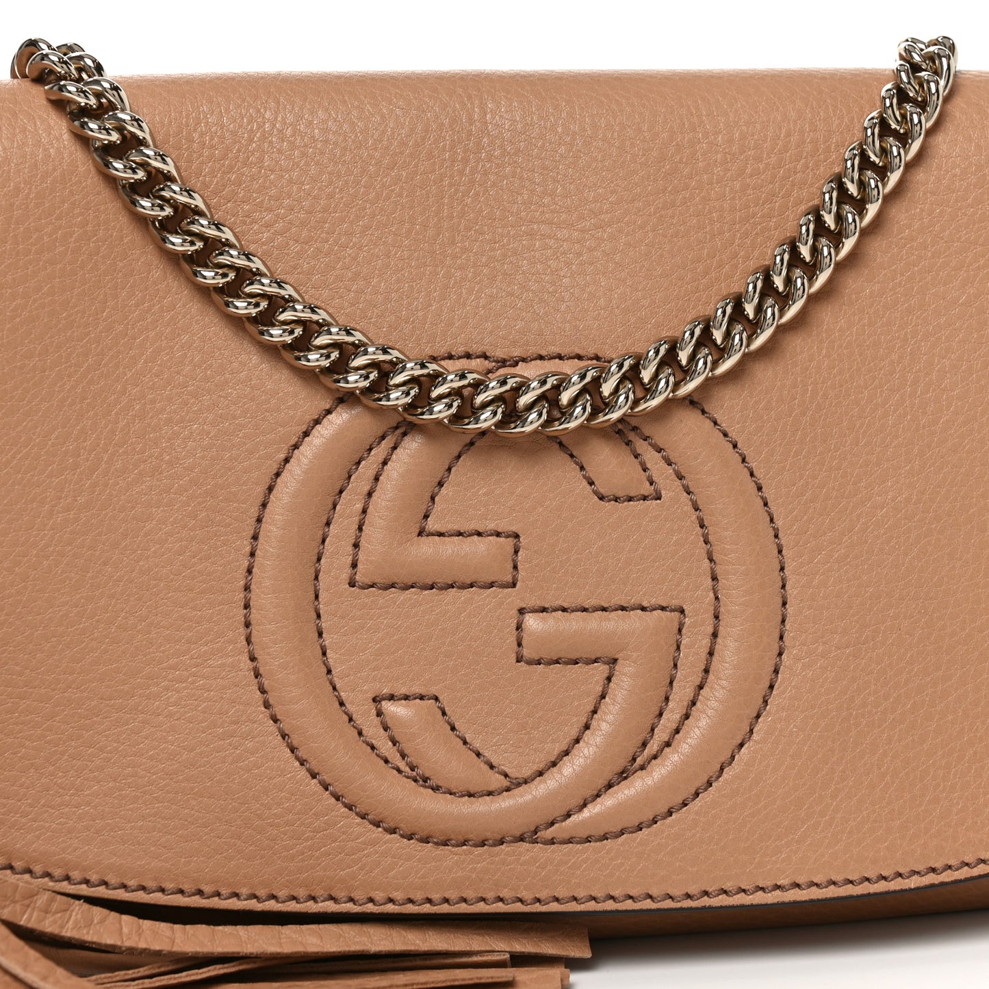 Pebbled Calfskin Medium Soho Flap Crossbody Camelia