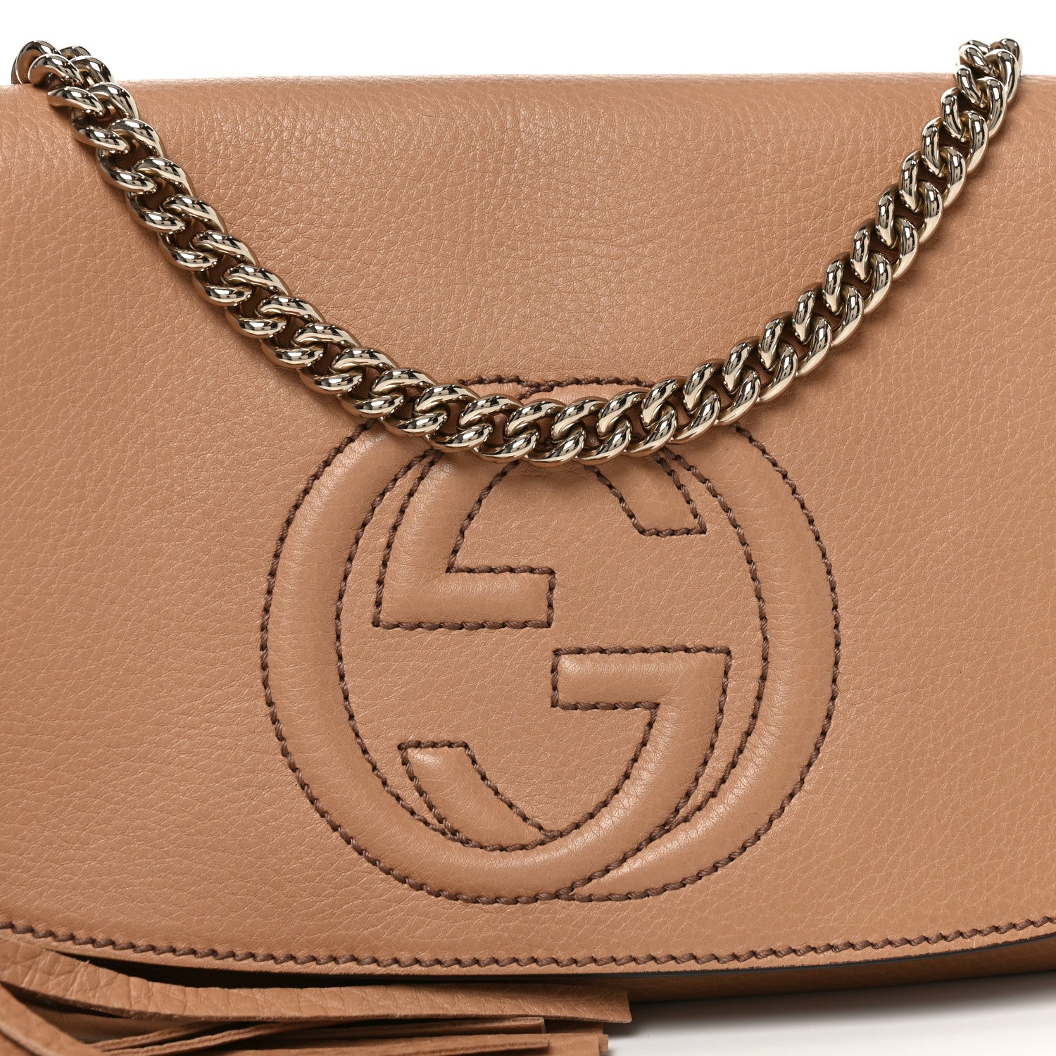 Gucci Pebbled Calfskin Medium Soho Flap Crossbody Camelia 8 of 10