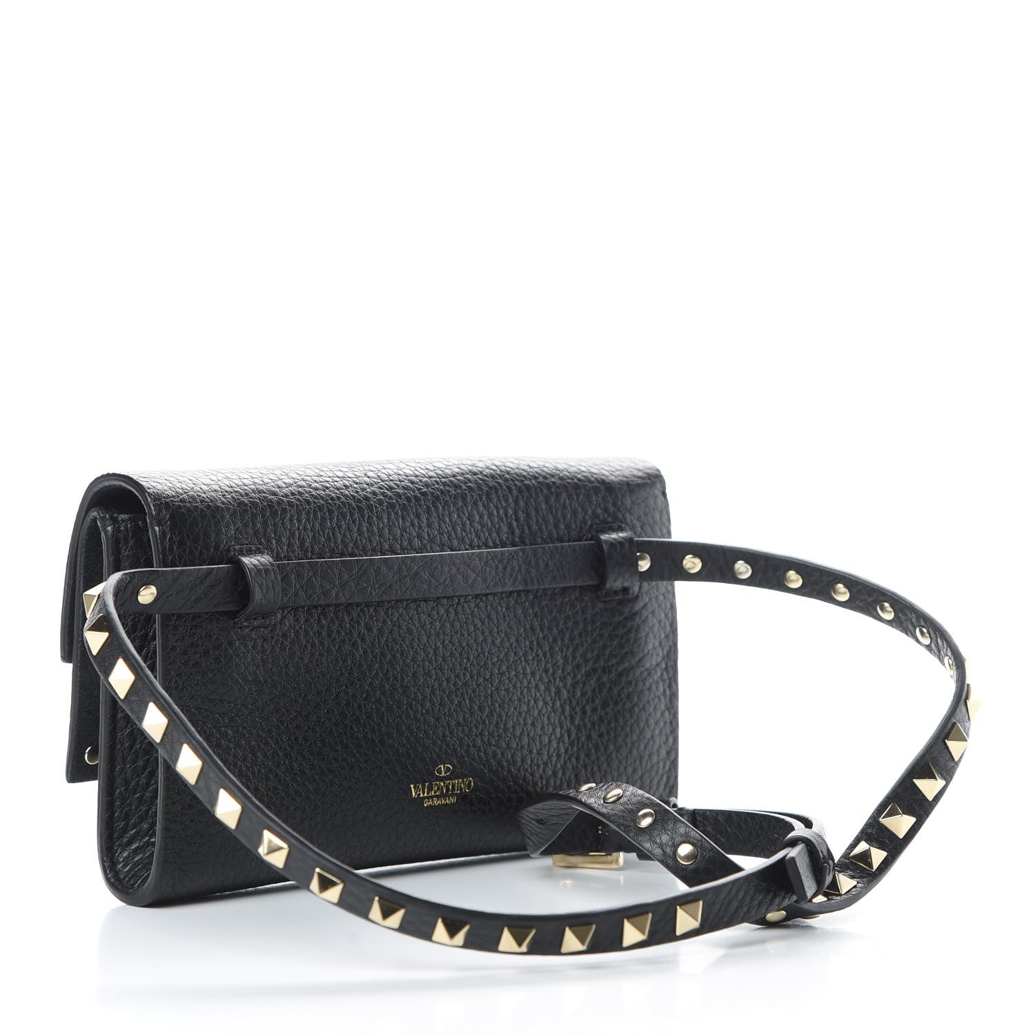 Valentino Garavani Grainy Calfskin Rockstud Double Flap Belt Bag Black 3 of 10