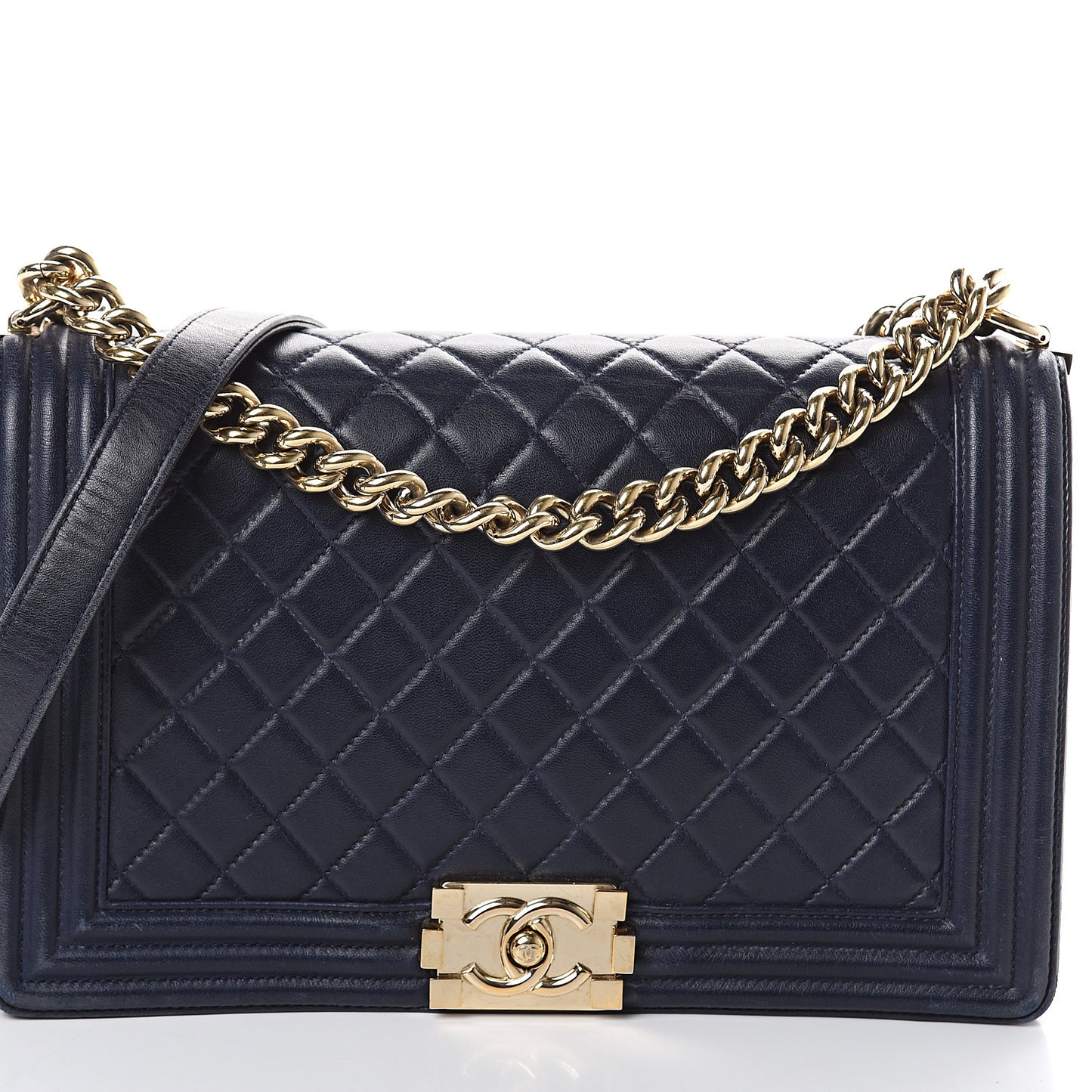 Lambskin Quilted New Medium Boy Flap Navy Blue