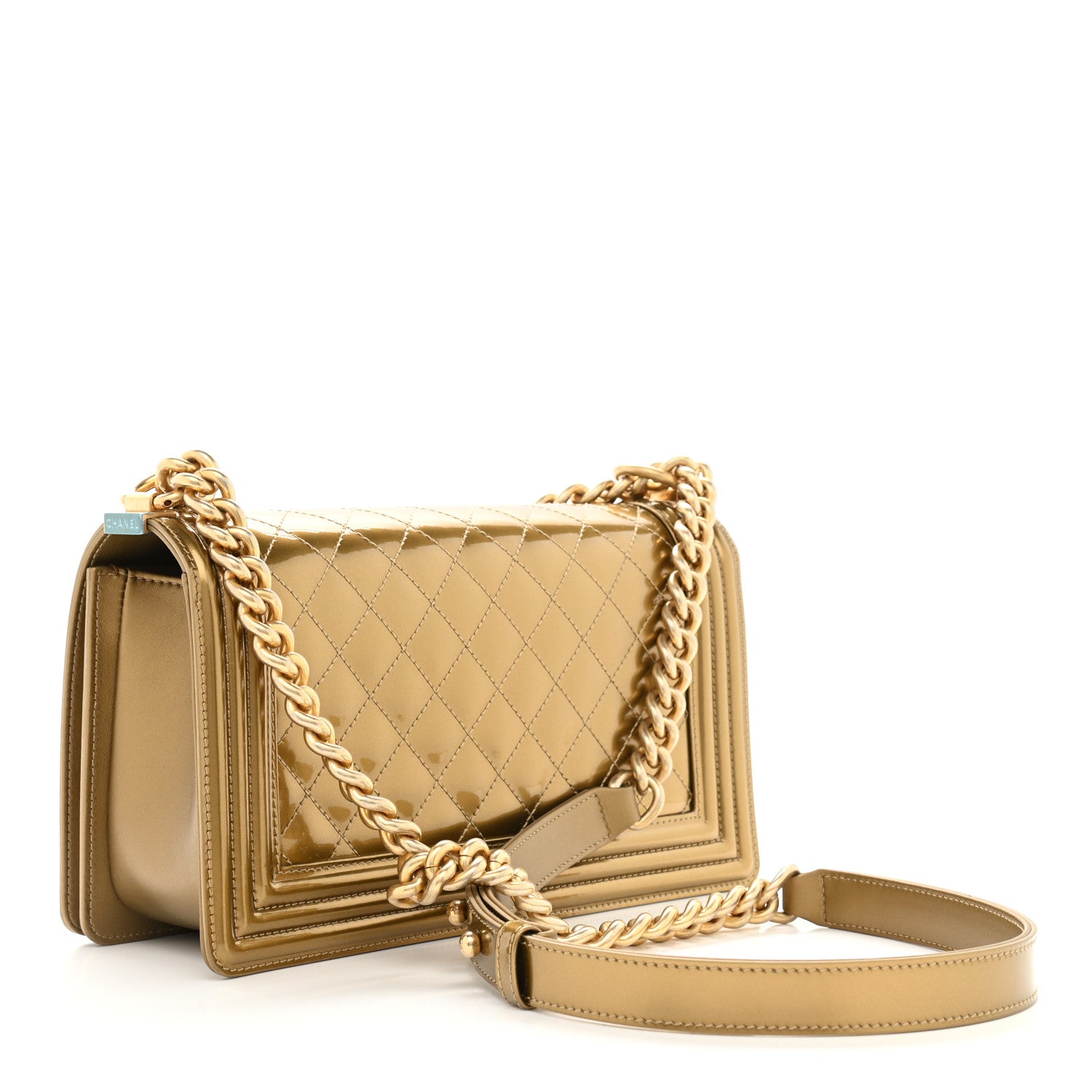 Chanel Metallic Patent Calfskin Quilted Medium Boy Flap Gold 3 of 9