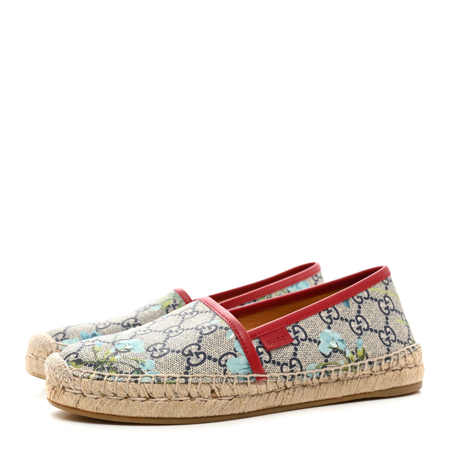 GG Supreme Monogram Blooms Espadrilles 36 Beige Blue Navy Hibiscus Red