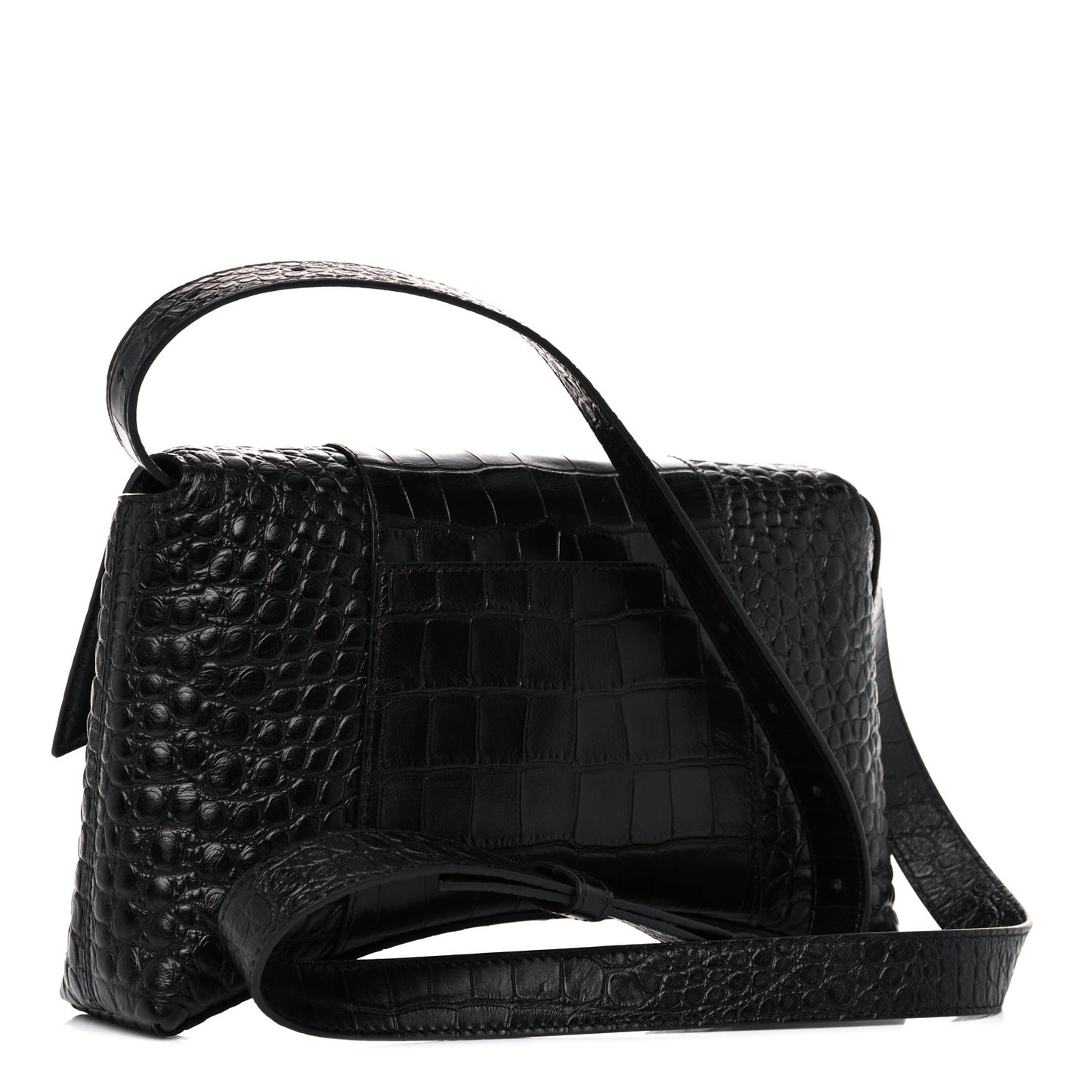 Extra Supple Calfskin Crocodile Embossed Monochrome XS Downtown Shoulder Bag Black