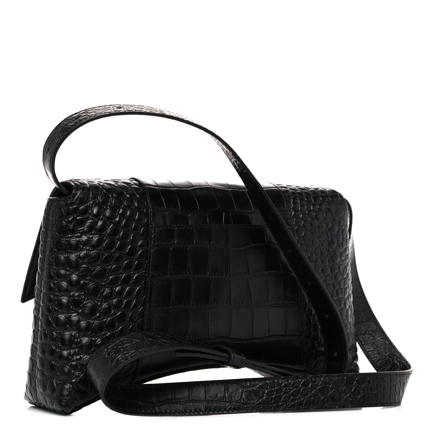 Balenciaga Extra Supple Calfskin Crocodile Embossed Monochrome XS Downtown Shoulder Bag Black 3 of 10