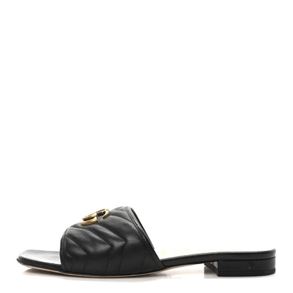 Gucci Nappa Matelasse GG Marmont Flat Slide Sandals 40 Black 1 of 9