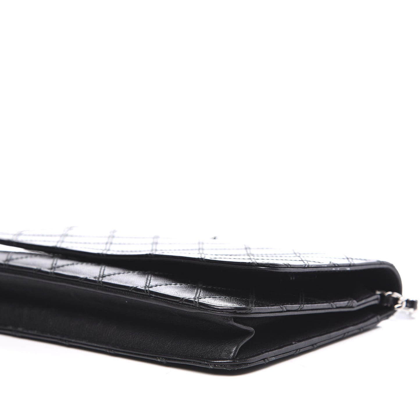 Lambskin Diamond Stitched Wallet On Chain WOC Black