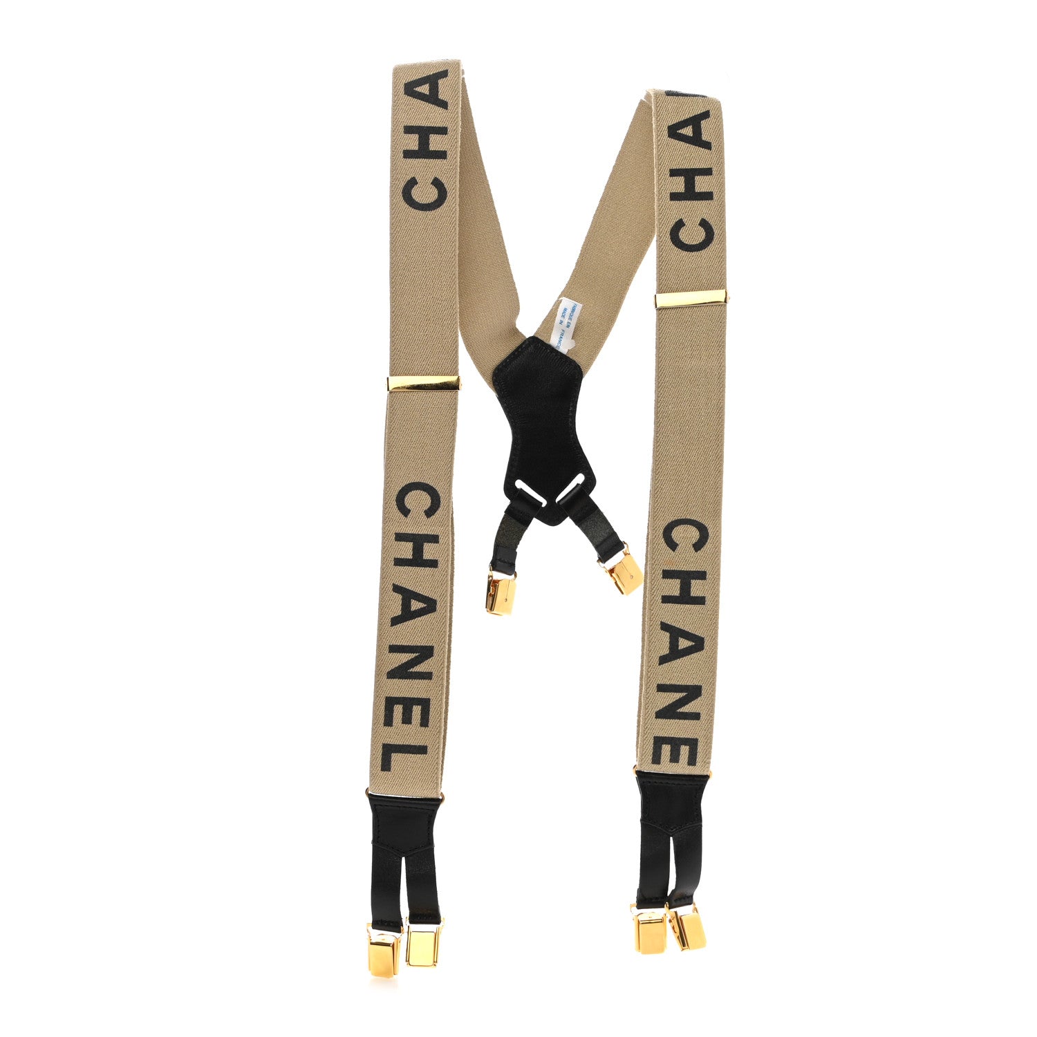 Chanel Elastic Logo Suspenders Beige Black 1 of 6