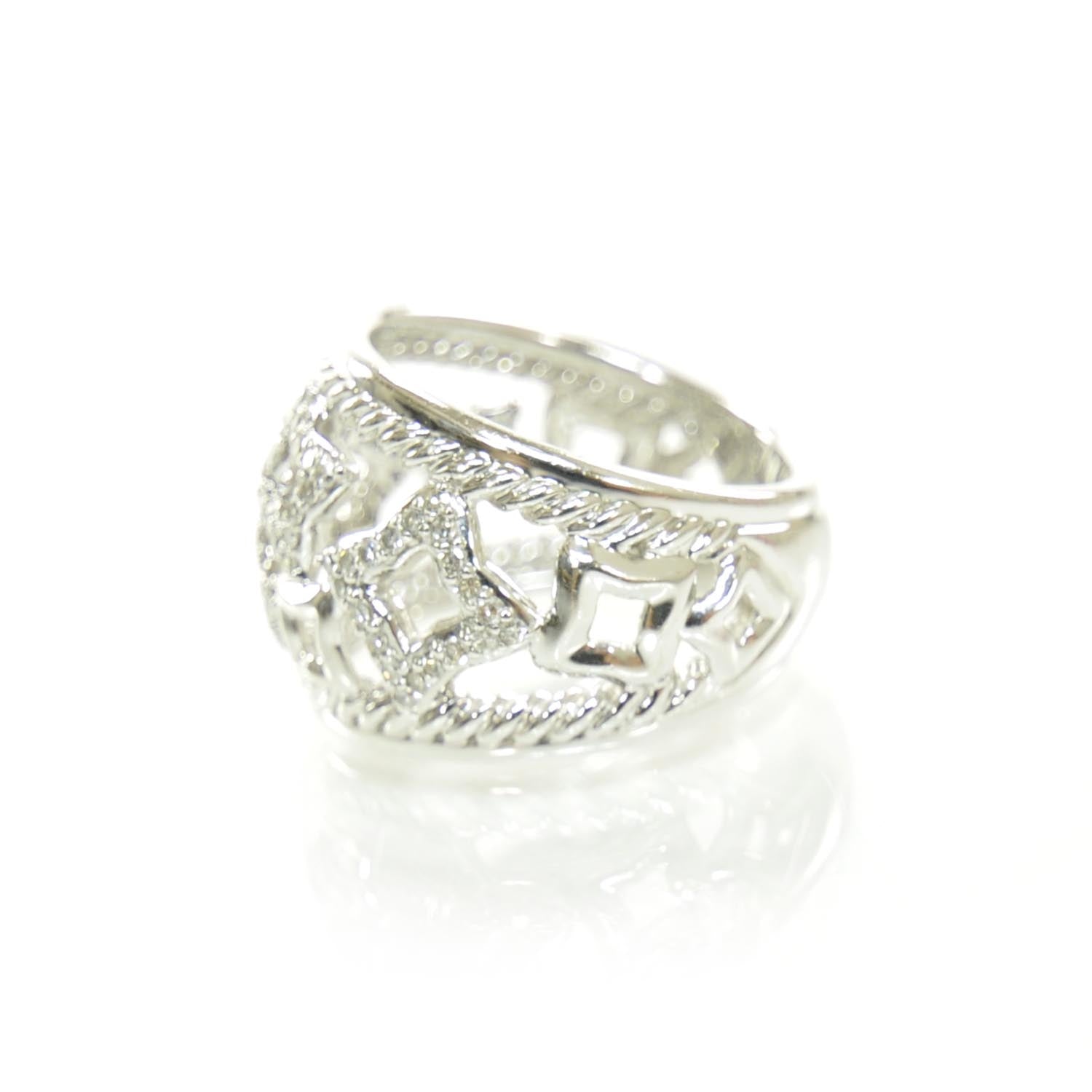 David Yurman Sterling Silver Pave Diamond Tapestry Dome Ring 6 3 of 5