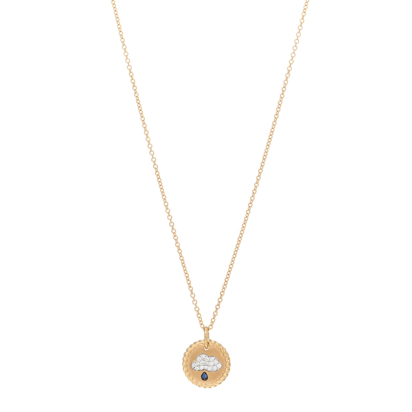18K Yellow Gold Diamond Sapphire Cable Collectables Cloud Charm Pendant Necklace
