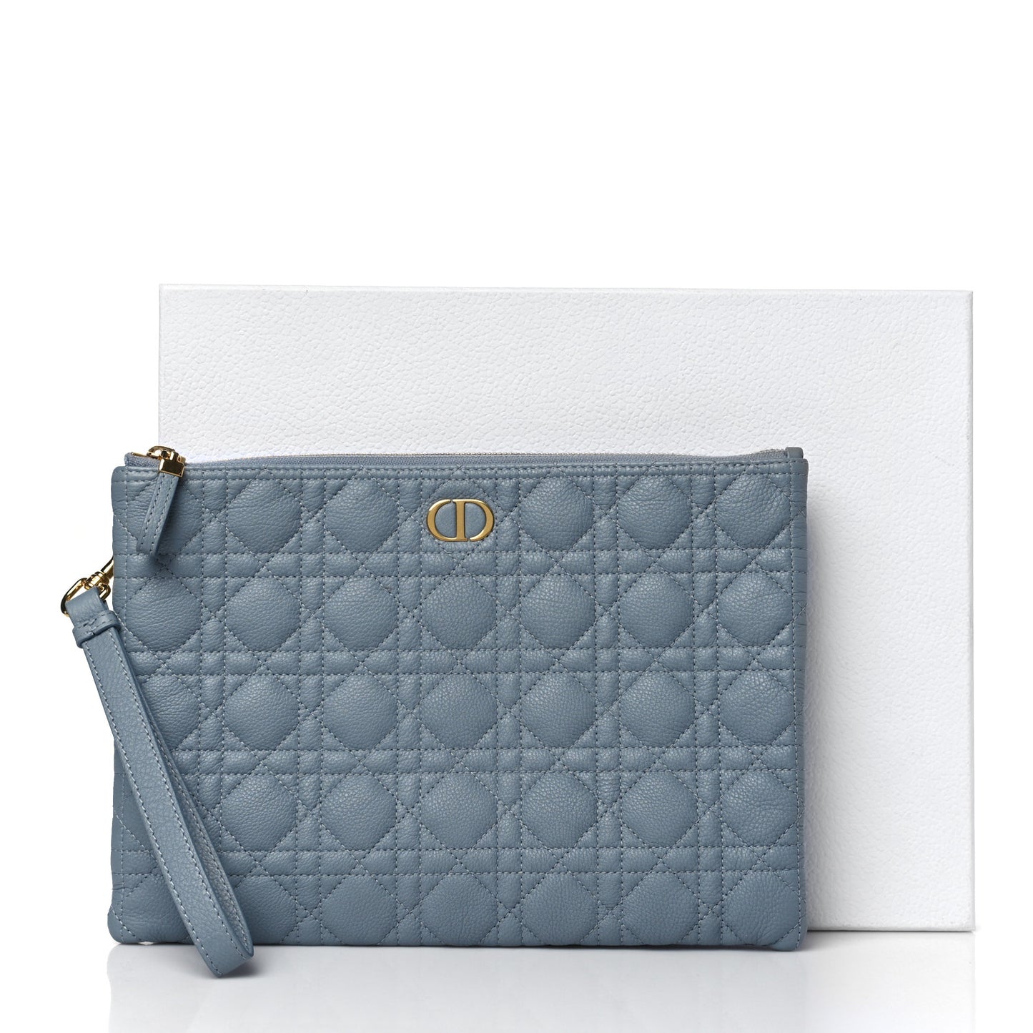 Supple Calfskin Cannage Large Caro Daily Pouch Cloud Blue