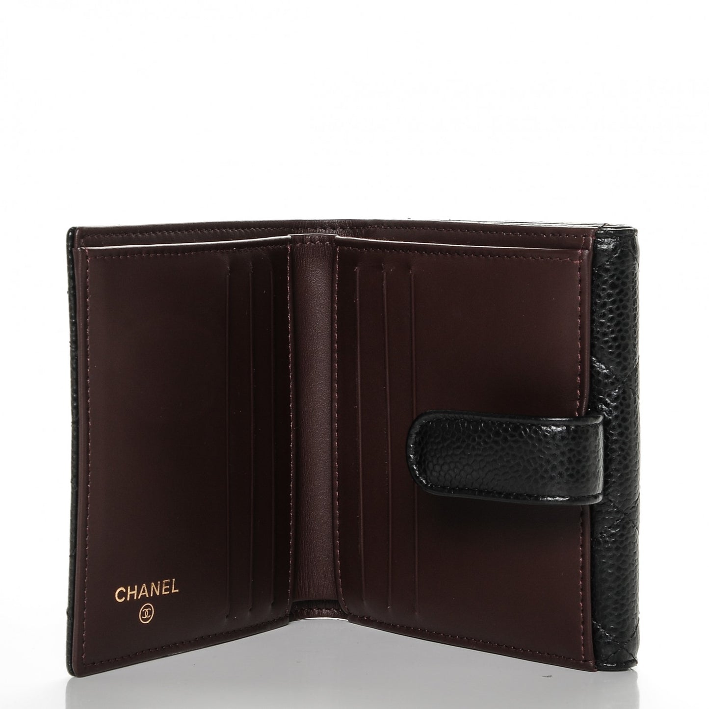 Caviar Quilted Compact French Flap Wallet Black
