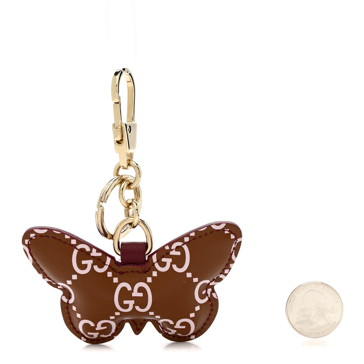 Calfskin GG Butterfly Keychain Brown Pink