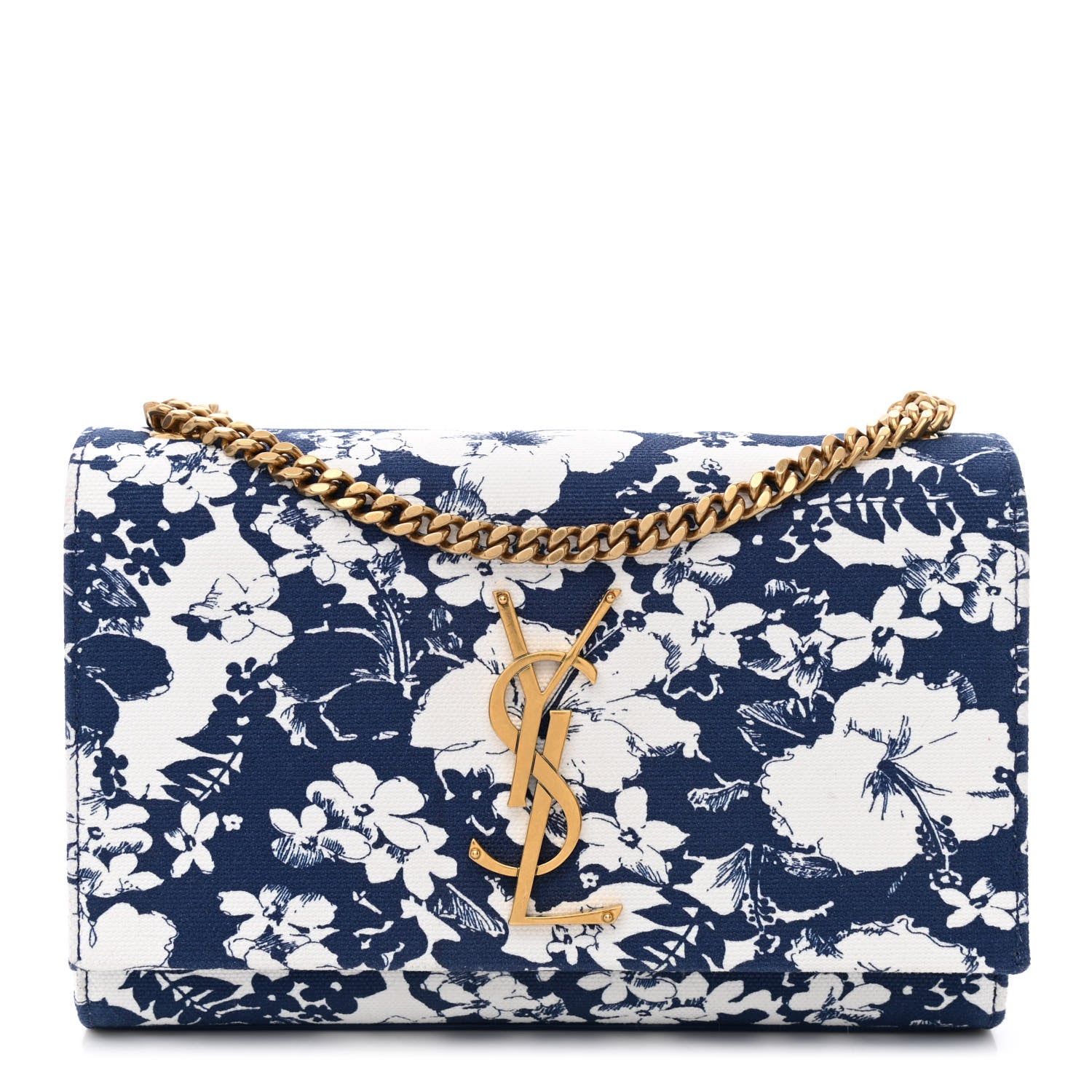 Saint Laurent Canvas Small Monogram Hibiscus Print Kate Satchel Blue 2 of 19