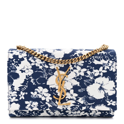 Saint Laurent Canvas Small Monogram Hibiscus Print Kate Satchel Blue 2 of 19
