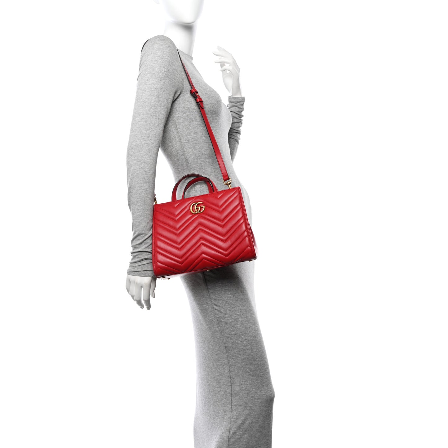 Calfskin Matelasse Small GG Marmont Tote Hibiscus Red
