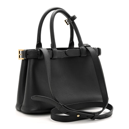 Prada Soft Grain Calfskin Small Double Belt Tote Black 3 of 12
